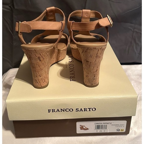 Franco Sarto Leather Corridor Wedges Cork Heel Adjustable Buckle Size 10M - Picture 2 of 5
